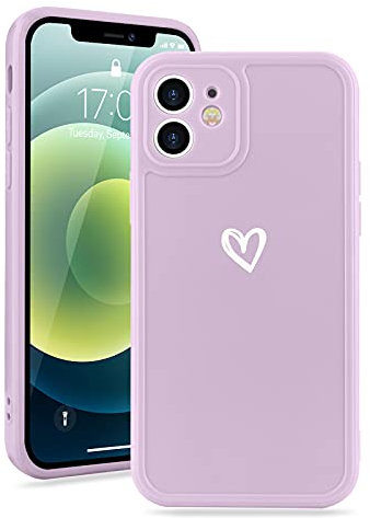 Micoden Compatible with iPhone 12 Case Girl Silicone Protective Bumper Love Heart Pattern Cute for iPhone 12 Phone Cases Purple
