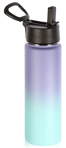 Volhoply 660ml Bouteilles D'eau en Acier Inoxydable avec Paille, Bouteille Isotherme Café Double Paroi avec Couvercle Sans BPA, Bottle Réutilisable en Métal Étanche pour Sport, enfant, Cadeaux