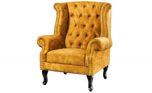 Casa Padrino Chesterfield Sessel Antik Gelb/Braun Ohrensessel aus dem Hause