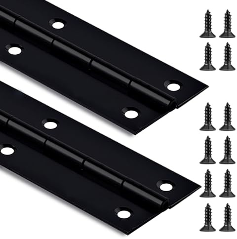 Black Piano Hinge 12 Inch x 2 Inch Heavy Duty Stainless Steel Piano Hinge Continuous Hinge for Cabinet, Door, DIY Wood Boxes, 0.06 Leaf Thickness