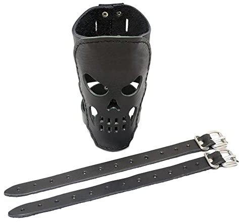 Totenkopf-Flaschenhalter, Fahrrad-Getränkehalter, Motorrad-Getränkehalter, PU-Leder, Totenkopf-Design, Stoßstangen, Getränkehalter mit 2 Riemen für Mountainbikes, Motorrad