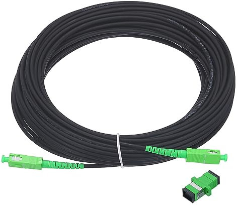 sourcing map 1Pcs 65.6Ft Single Mode Simplex OS2 Armored Fiber Optic Patch Cable LSZH SC/APC-SC/APC Jumper Optical Black for Fiber Optic LAN Networks with Adapter
