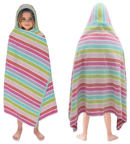 ORIGINAL KIDS Hooded Bath Towel Wrap - 100% Cotton Terry Large Oversized Hooded Kids Towel - Toddler Shower Pool Beach Towel - Super Soft Plush Absorbent Quick Dry Easy Care Gift - 30x60 - Pink Multi