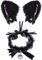 Katzenkostüm Damen, Katze Ohr Stirnband und Halskette Set - Niedliches Katzenohren Haarband und Glöckchen Kette für Cosplay Kostümfest - Schwarz