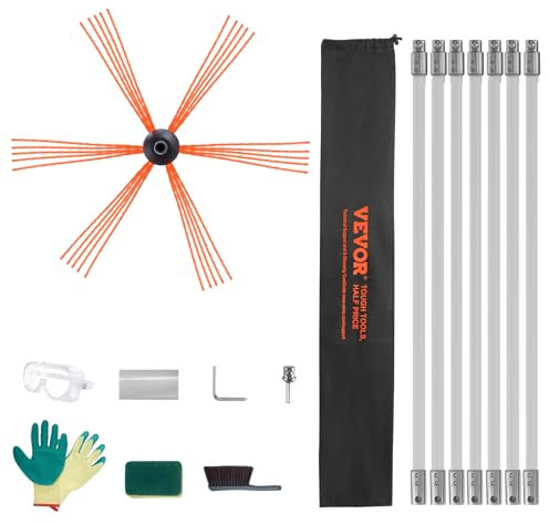 VEVOR Kit Spazzacamino per Stufa a Pellet 7 m Spazzola per Pulizia Girevole 360° con 7 Aste Flessibili in Nylon, Kit Spazzacamino per Canne fumarie Uso Domestico, Utensili Spazzacamino 7m per Stufa