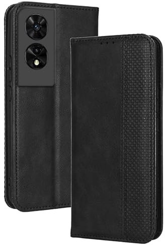 Topme Coque pour TCL 505 (6.75 inches) Etui Housse, Étui de Téléphone en Cuir avec Fente pour Carte Texturée élégante.Le Noir