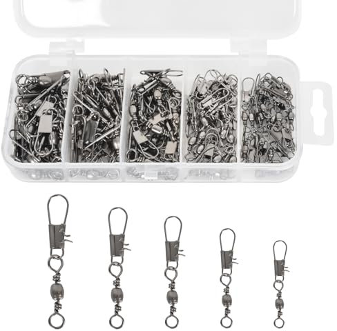 100 Stück Wirbel Angeln Forellen Angeln Wirbelkarabiner Edelstahl Angelwirbel Mit Karabiner Fischköder Angel Wirbel fur Salzwasser Wirbel, Angelzubehör Wirbel 5 Größe 2# 4# 6# 8# 10#