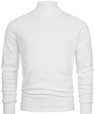 KRONSTADT Herren KSFisker Feinstrickpullover mit Rollkragen aus 100% Baumwolle | Strickpulli für Männer Snow White, S