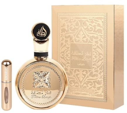 Perfume Fakhar Extrait Gold Unisex 100ML, Perfume Árabe Unisex de Larga Duración, Eau da Parfum Importado desde Dubái, Fragancia Amaderada y Oriental Incluye Atomizador Recargable 5ML (Extrait Gold)