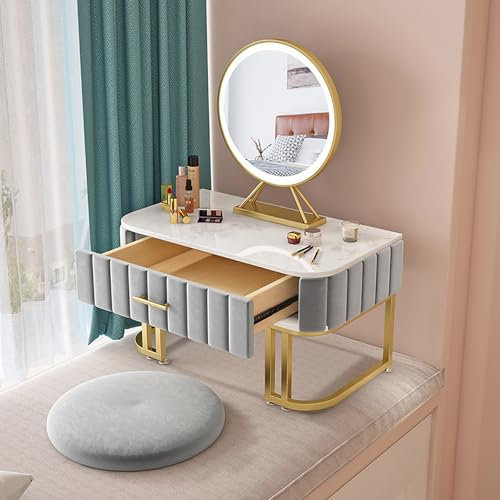 TRAGLO Marmor-Frisiertisch Schminktisch mit Spiegel, moderner Schminktisch, Aufbewahrungsschubladen für Mädchen- und Frauenschlafzimmer(Gray,80x40x40cm)