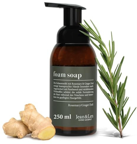 Jean & Len Schaumseife Rosemary & Ginger, reinigt beanspruchte Hände sanft mit angenehmen Schaum, frischer Duft nach Rosmarin & Ingwer, ohne Parabene & Silikone, 250 ml