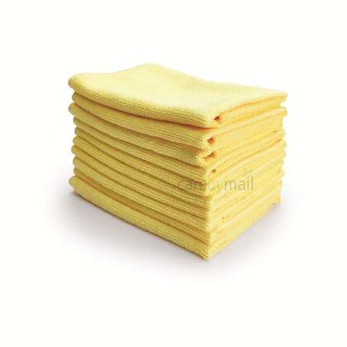 Microfibre Cleaning Cloth, Pack of 10, Large Size: 40x40cm | Soft Premium Heavy Weight Washable Cloth Duster for Kitchen, Home, Bathrooms, Surfaces, Mirrors, Car, Motorbike - Care by Mail (Yellow)