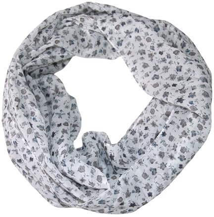 beybey® Blümchen Damen Loop Schal aus Seide und Baumwolle und in herrlichen Farben. (weiß grau)