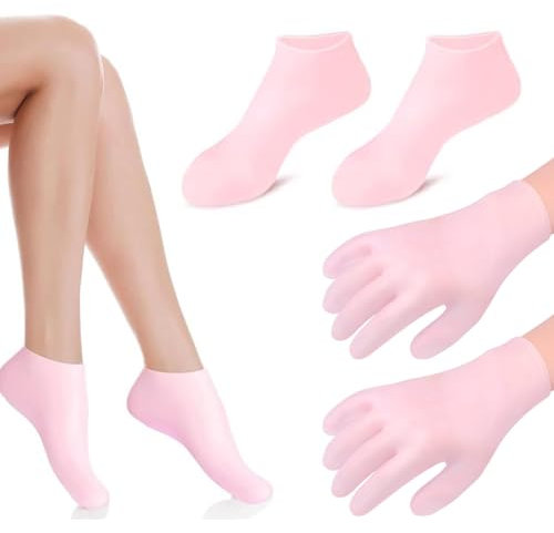 Set Calzini Guanti Idratanti in Silicone, Calzini Spa per Piedi in Silicone per Donna, Calzini in Silicone per Pedicure Trattamento Intensivo per Piedi Secchi e Screpolati Idratanti