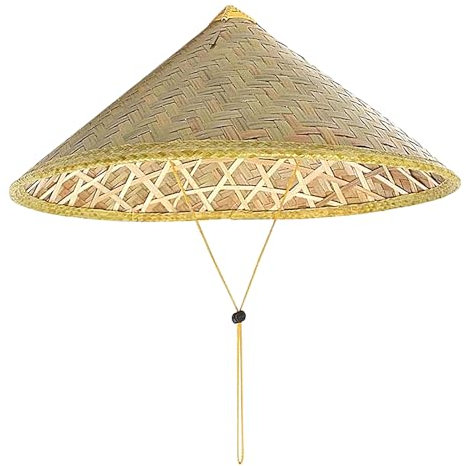 Chinese Oriental Hat - Inspired Conical Silhouette Weave Straw Haat Tourism | Great Gift Option Handmade Wea-ve Ha-ts | Coniical Bambboo Hatt with Adjustable Rope for Holidays, and Special