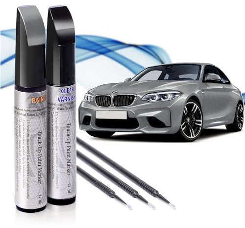 Asturcolor Reparador de Arañazos para Coche, Lápiz de Retoque para Automóvil, Bolígrafo Reparaarañazos, Rotulador de Reparación, 2 Piezas de Pintura de Retoque BMW (C4A GRIS ÓXIDO II) con Base + Laca.