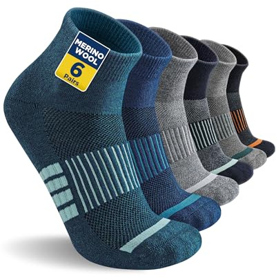 Niofind Chaussettes Quarter Randonnée Mérinos, 6 Paires, Rembourrées