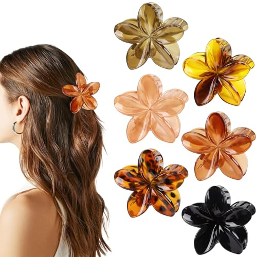 6 Stück Haarklammer Blume,Retro Kunststoff Haarspange Blume,6 Farben Rutschfest Kraller Klammer Blumen Haarspange,Anmut Egg Flower Hair Claw Clips für Frauen Mädchen Dick und Dünn Haar