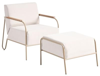 Beliani Gartenstuhl Stahl pulverbeschichtet beige mit Fußhocker Armlehnen besonders Dicke Auflagen modern Nimis