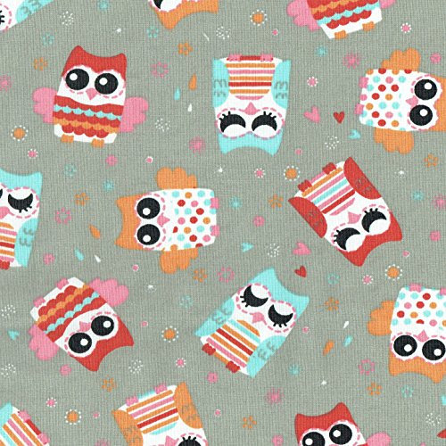 Kinderstoff | Hoot Eulen - Kieselgrau | 100% Baumwolle | Stoffbreite: 155cm Meterware (1 meter)