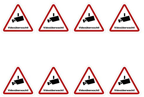 kleberio® 8 Selbstklebende Aufkleber Videoüberwachung - Achtung Videoüberwachung - 5 x 4,5 cm Hinweisschild Warnschild Kameraüberwachung Alarmanlage alarmgesichert Privatgrundstück verboten
