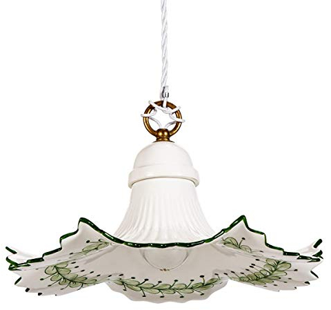 Helios Leuchten 207164 Keramiklampe weiß - grün Küchenlampe | Pendellampe Pendelleuchte aus Keramik | handbemalte Keramikleuchte | Hängelampe 1 x E27
