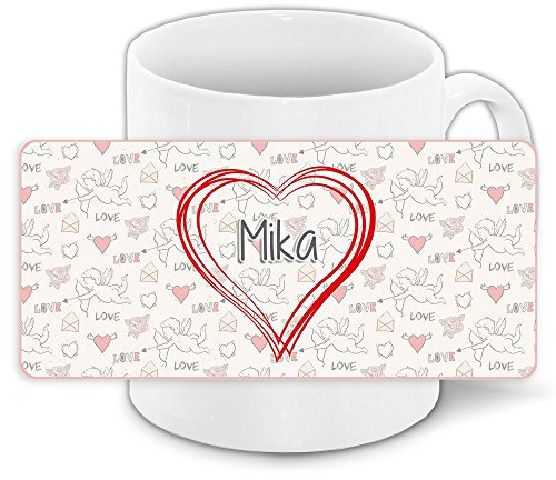 Liebestasse mit Namen Mika und schönem Love-Motiv mit Herzen - Keramiktasse Freundschafts-Tasse