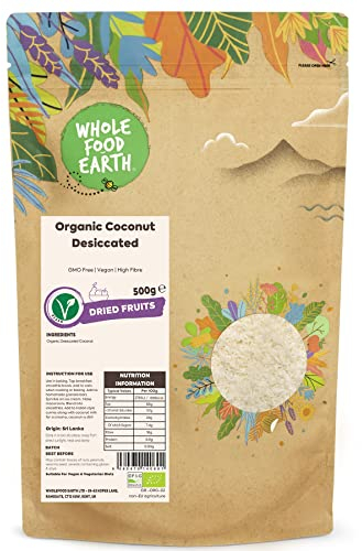 Wholefood Earth Organic Coconut Desiccated – 500g | GMO Free | Vegan | High Fibre | Certified Organic