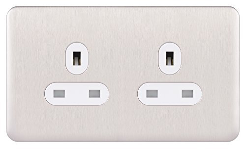 Schneider Electric GGBL3060WSSS Schneider Electric Lisse Screwless Deco 2G 13A Unswitched Socket WSS, 240 V, Stainless Steel/White