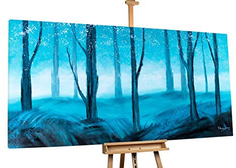 KunstLoft® XXL Gemälde 'Dunkles Paradies' 200x100cm | original handgemalte Bilder | Modern Bäume Wald Blau | Leinwand-Bild Ölgemälde einteilig groß | Modernes Kunst Ölbild