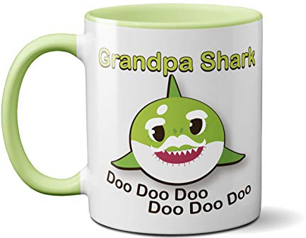 Sharks Underwater Family Mugs - Cute Adorable Quote Novelty Present Gift Idea Tea Coffee Heavy Duty Handle Dino Coated Dishwasher/Microwave Safe Sublimation Ceramic (Grandpa Shark)
