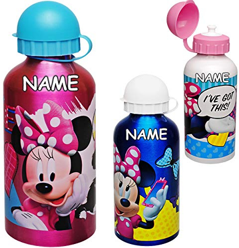 alles-meine.de GmbH Trinkflasche/Sportflasche - Minnie Maus - inkl. Name - 500 ml - BPA frei - auslaufsicher - aus Aluminium - für Kinder - Trinklernflasche Aluflasche - 0,5 Li..