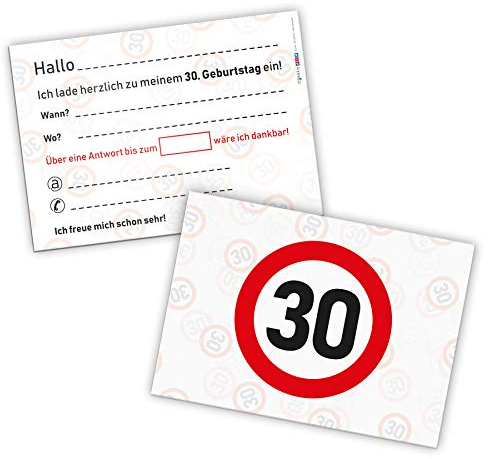 itenga 12 x Postkarte Einladung Verkehrszeichen 30 30. Geburtstag Party DIN A6