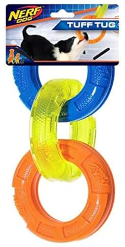 NERF TPR 3 Ring Tug Blue/Green/Orange Dog Toy, Small