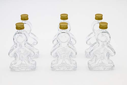 Flaschenbauer - 6 x Leere Glasflaschen 50ml Lebkuchenmann: Mini Glasflaschen mit Schraubverschluss Gold verwendbar als kleine Flaschen zum Befüllen, Leere Schnapsflaschen klein - Inklusive Etikett