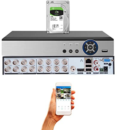 EVERTECH 16 Channel Security Recorder H.264 H.265 Hybrid 4in1 AHD TVI CVI Analog CCTV Security Camera DVR with 4TB Hard Drive Memory