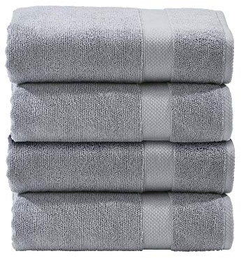 DONE Deluxe Gästehandtücher 4er Set Zwirnfrotier Weich Hautfreundlich 100% Baumwolle Silber 30x50cm, 550gr/m²