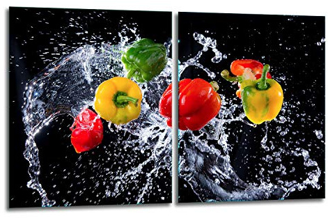 TMK ArtDeko Herdabdeckplatte 2 Teilig 40x52 cm - Spritzschutz Herdabdeckung – Herdschutz aus Sicherheitsglas – Robust, Hygienisch & Rutschfest – Schutz für Induktion, Ceran, Gas & Elektro