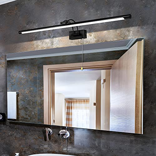 MantoLite LED bilderleuchte 16W 90CM Waschtisch Badezimmer Wandleuchte Spiegel Leuchten,Innenbeleuchtung mit Schwenkbarem Lampenkopf und Zugschalter, 3000K Schwarz Leseleuchte Wandleuchten