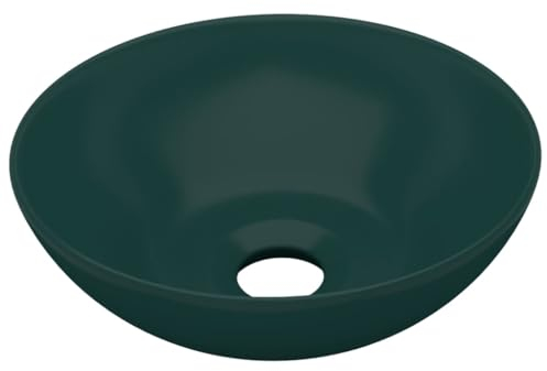 vidaXL Waschbecken mit Abflussloch Waschschale Aufsatzwaschbecken Waschtisch Waschplatz Handwaschbecken Badezimmer Keramik Dunkelgrün Rund