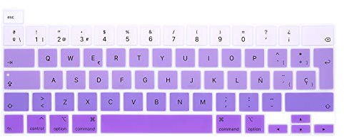 MMDW Spanish Language ESP Silicone Keyboard Cover Skin for MacBook Pro 16 2019 A2141 for MacBook New Pro 13.3 inch A2338 M1/A2251/A2289 with Touch Bar & Touch ID European Version(Ombre purple)