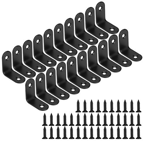 Corner Brace 90 Degree Corner Bracket Right Angle Brackets Stainless Steel Angle Support with Screws for Furniture Desk Table Shelf 30*30mm 20pcs Black