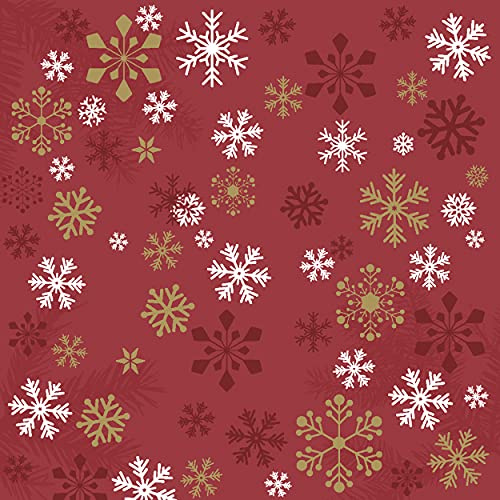 20 Cocktail Servietten Schneeflocken auf rot 24 x 24 cm