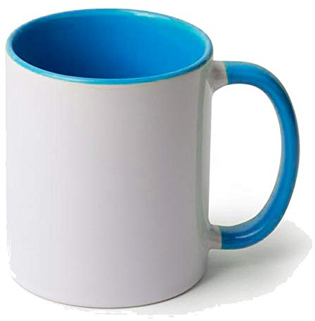 Tazas de cerámica con Interior y asa de Color Calidad (A) | Ideales para ser Impresas Mediante la sublimación | Material de Calidad (A) | Color Azul Celeste
