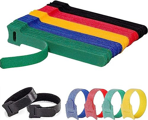100 Pièces Attaches Câble V-elcro Réutilisables,Serre-Câbles Réglables 150mm x 12mm,Gestion des Fils pour PC,Bureau,Maison,Jardin,Sangles Auto-Agrippantes Multicolores