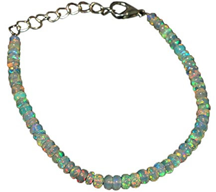 925 Sterling Silber 5 mm natürlicher äthiopischer Welo Feueropal glatte Rondelle Edelstein Perlen Armband für Frauen | AAA-Qualität Opal perlen | 7-Zoll-Opal-Armband | Opalschmuck