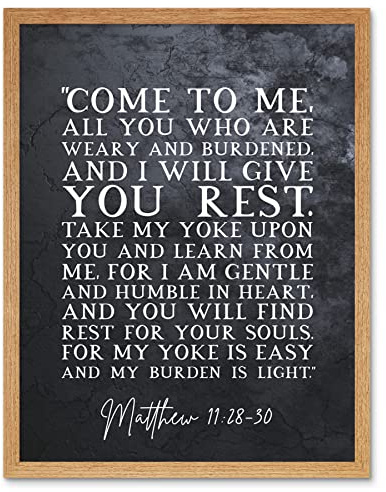 Artery8 Matthew 11:28-30 Come to Me All You Who Are Weary I will Give You Rest Christian Bible Verse Quote Scripture Typography Art Print Framed Poster Wall Decor 12x16 inch