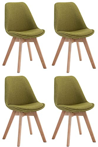 CLP 4er Set Retrostühle Borneo V2 Mit Stoffbezug Und Hochwertiger Polsterung I Lehnstühle Mit Holzgestell | Farbe grün Gestell Farbe Natur