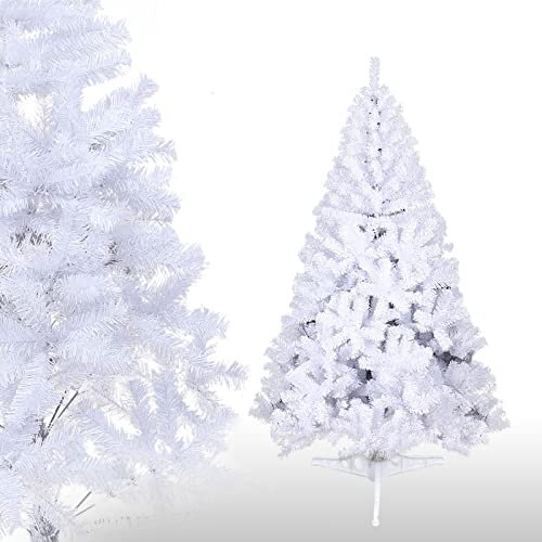 Tubiaz - Albero di Natale artificiale in PVC, decorazione natalizia artificiale, altezza 120 cm, con 200 rami, montaggio semplice con supporto, ignifugo, colore bianco