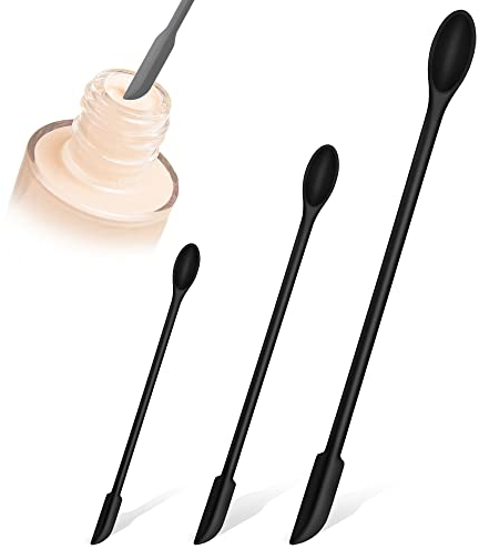 Teigschaber Silikon Klein, Hitzebeständig Mini Silikon Teigspachtel Schmal mit Löffel Set BPA Frei, 3-teiliges Lang Nicht Stick Spülmaschinengeeignet Schwarz Silikon Spatel zum Kochen Backen